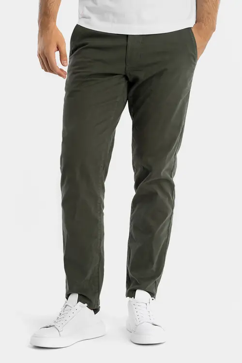 CHINO HLAČE S LIOCELOM SLIM Maslinasto zelena 48