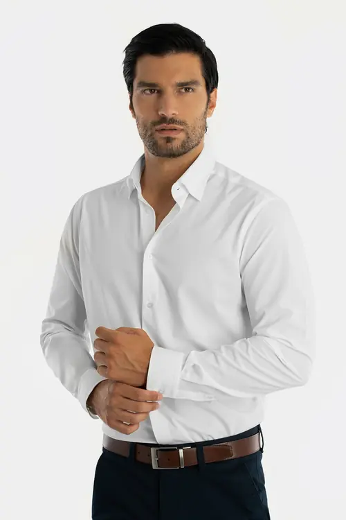 KOŠULJA OD STRETCH TKANINE S ELASTANOM SLIM BIJELA S