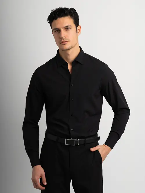 KOŠULJA OD STRETCH TKANINE S ELASTANOM SLIM CRNA S