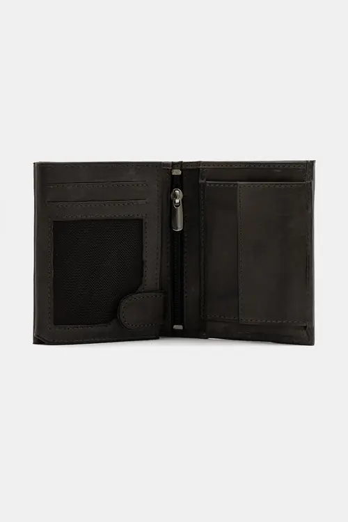KOŽNI NOVČANIK SA ZIP PRETINCEM – TRIFOLD TAMNO SIVA ONE SIZE