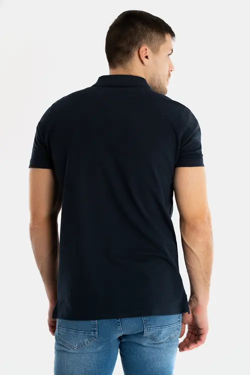POLO MAJICA Z VEZENIM LOGOTIPOM IZ 100 % BOMBAŽA SLIM TEMNO MODRA S