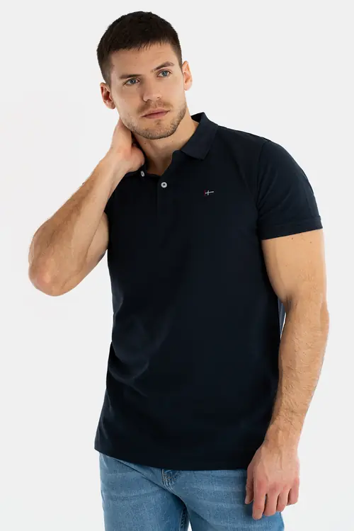 POLO MAJICA Z VEZENIM LOGOTIPOM IZ 100 % BOMBAŽA SLIM TEMNO MODRA 3XL