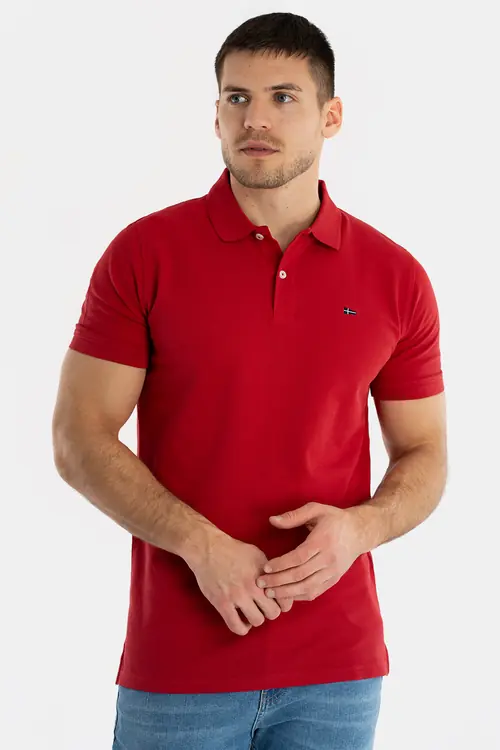 POLO MAJICA Z VEZENIM LOGOTIPOM IZ 100 % BOMBAŽA SLIM RDEČA S