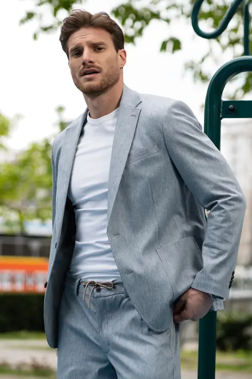 SUKNJIČ ZA OBLEKO SMART CASUAL Z VZORCEM SLIM SVETLO MODRA 52