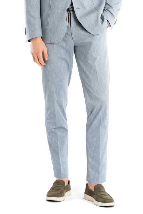 HLAČE OD ODIJELA SMART CASUAL S UZORKOM SLIM SVIJETLO PLAVA 48