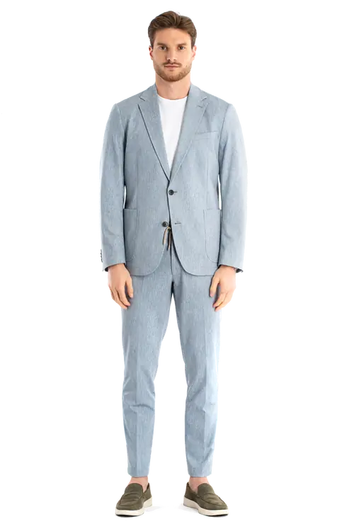 HLAČE OD ODIJELA SMART CASUAL S UZORKOM SLIM SVIJETLO PLAVA 48