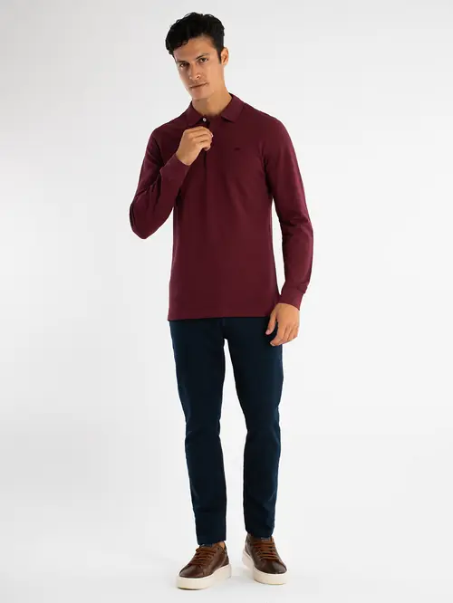 POLO MAJICA DUGIH RUKAVA OD 100% PAMUKA M BORDO SLIM