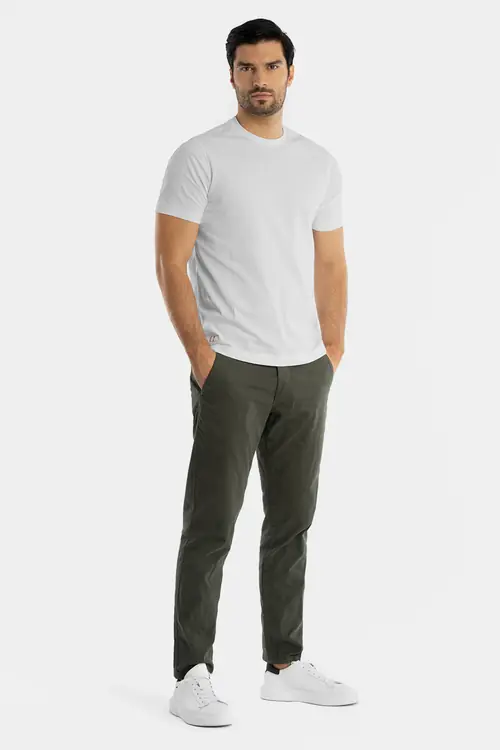 CHINO HLAČE S LIOCELOM SLIM ZELENA 46