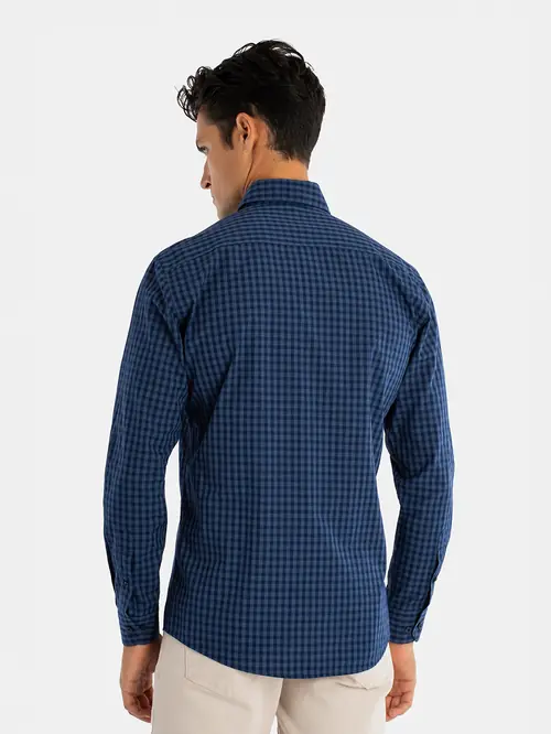 KARIRANA KOŠULJA S BUTTON-DOWN OVRATNIKOM 100% PAMUK S NAVY REGULAR