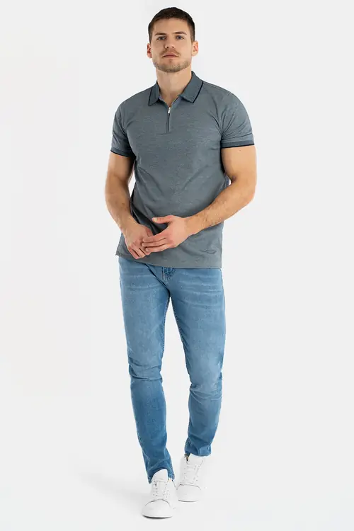 POLO MAJICA SA ZIP OVRATNIKOM OD INTERLOCK PLETIVA REGULAR NAVY M
