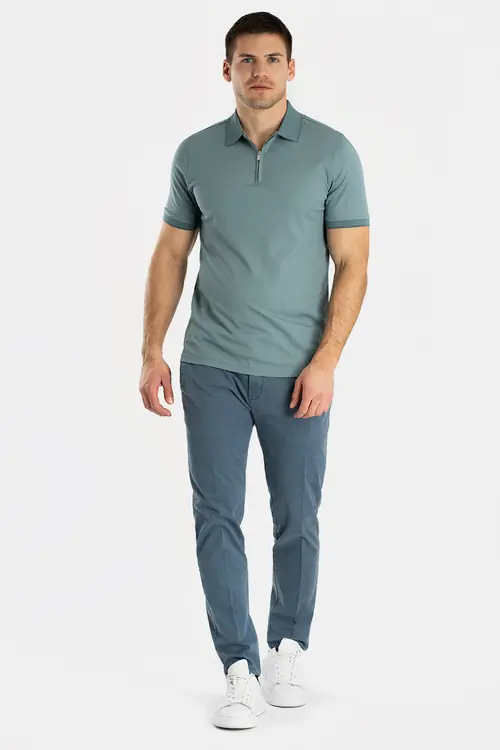 POLO MAJICA SA ZIP OVRATNIKOM OD INTERLOCK PLETIVA REGULAR SVIJETLO SIVA M