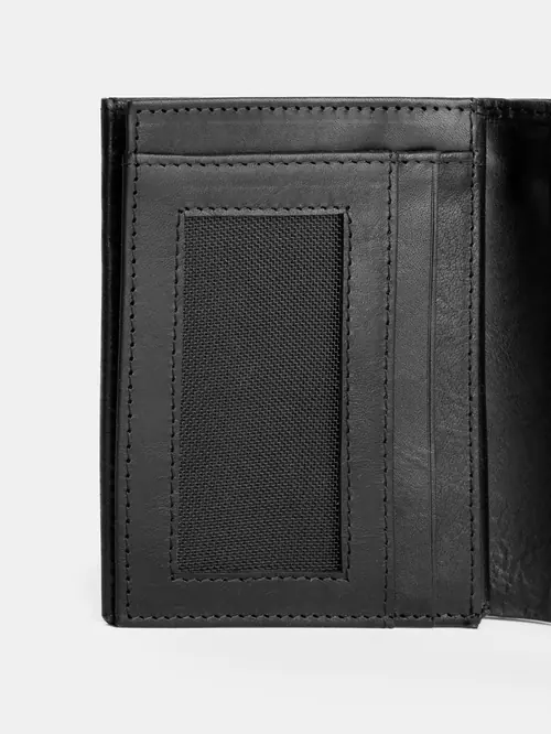KOŽNI NOVČANIK S PRETINCEM ZA KOVANICE – TRIFOLD CRNA ONE SIZE