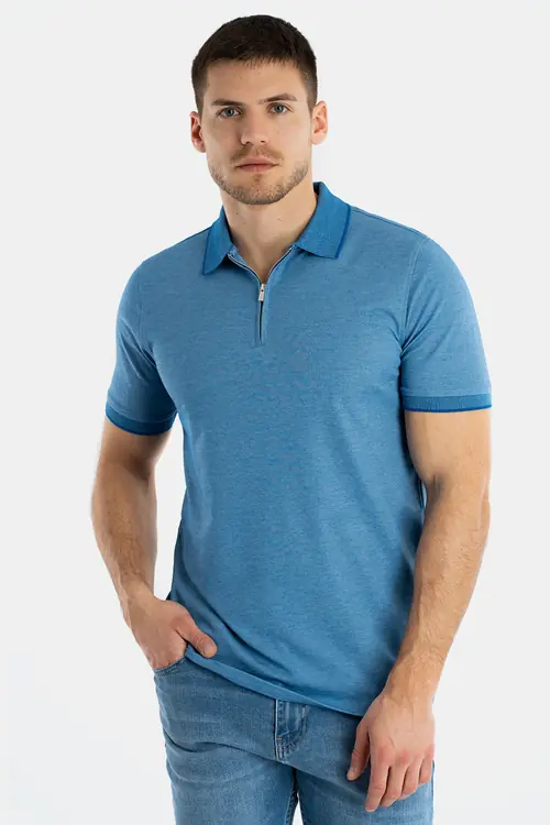 POLO MAJICA SA ZIP OVRATNIKOM OD INTERLOCK PLETIVA REGULAR PLAVA M