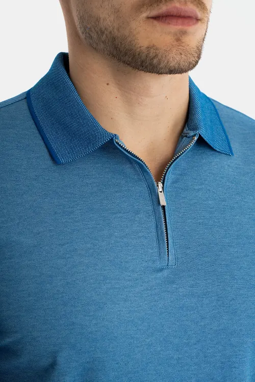 POLO MAJICA SA ZIP OVRATNIKOM OD INTERLOCK PLETIVA REGULAR PLAVA M