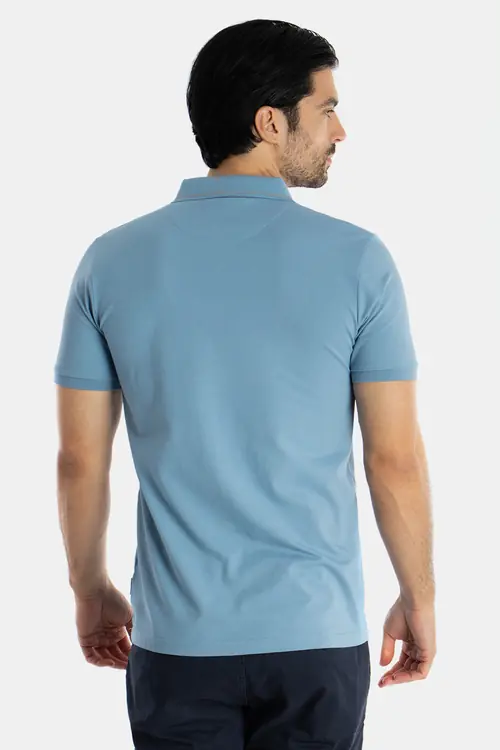PAMUČNA POLO MAJICA KRATKIH RUKAVA S KONTRASTNIM DETALJEM SLIM PLAVA S
