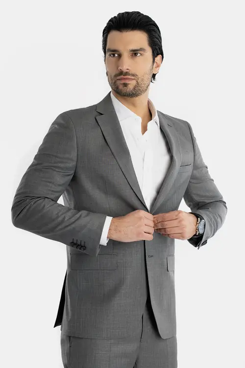 POSLOVNO ODIJELO OD SHARKSKIN TKANINE SLIM TAMNO SIVA 54