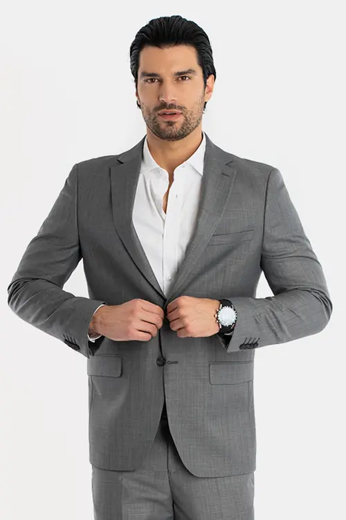 POSLOVNO ODIJELO OD SHARKSKIN TKANINE CLASSIC TAMNO SIVA 58