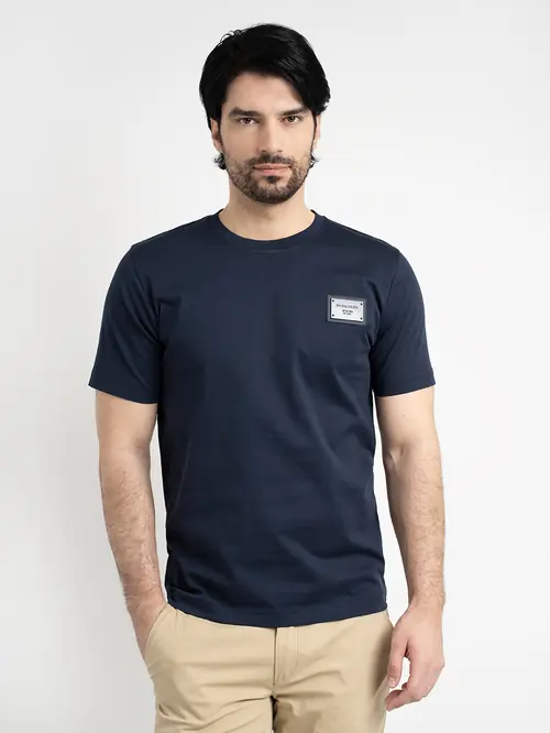 MAJICA S KOŽNIM DETALJEM – MERCERIZIRANI PAMUK REGULAR NAVY S