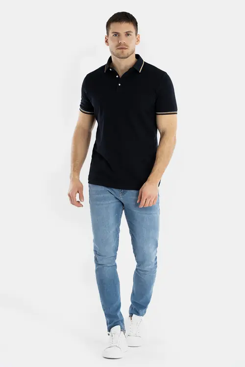 POLO MAJICA KRATKIH RUKAVA S KONTRASTNIM DETALJIMA SLIM NAVY 2XL