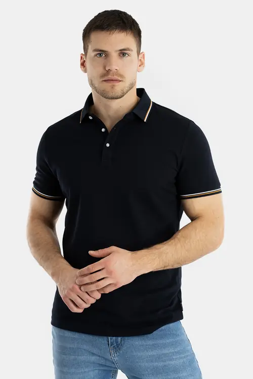 POLO MAJICA KRATKIH RUKAVA S KONTRASTNIM DETALJIMA SLIM NAVY 3XL
