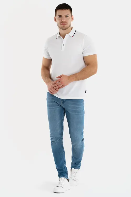 POLO MAJICA KRATKIH RUKAVA S KONTRASTNIM OVRATNIKOM SLIM BIJELA S