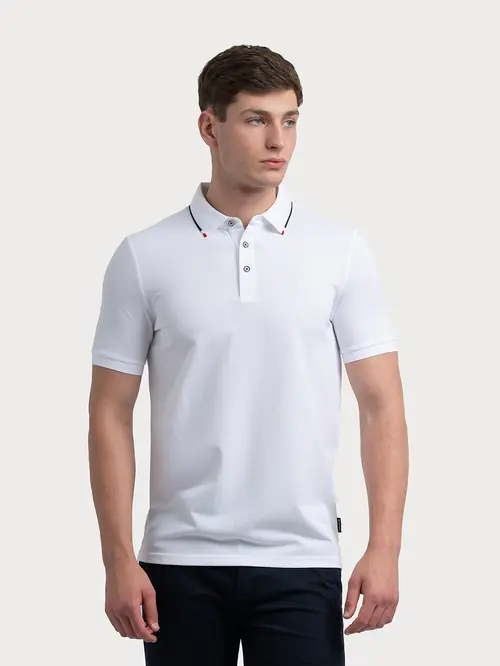 POLO MAJICA KRATKIH RUKAVA S KONTRASTNIM OVRATNIKOM S BIJELA SLIM