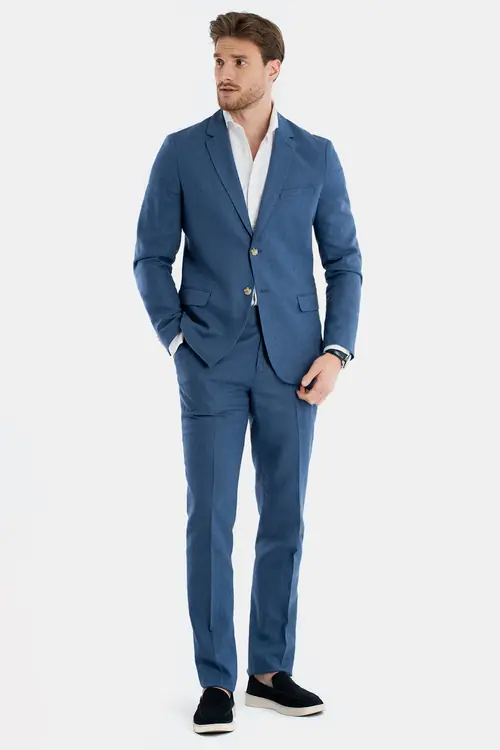 LANENE HLAČE OD ODIJELA SLIM NAVY 48