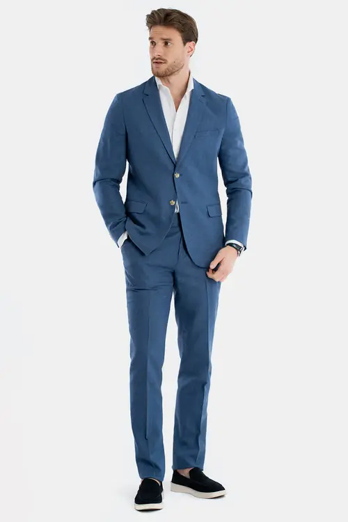 LANENE HLAČE OD ODIJELA 58 NAVY SLIM