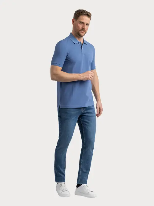 POLO MAJICA S KRATKIMI ROKAVI Z VEZENIM LOGOM SLIM MODRA 2XL