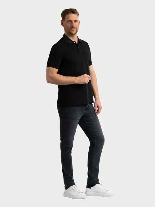 POLO MAJICA S KRATKIMI ROKAVI Z VEZENIM LOGOM S ČRNA SLIM