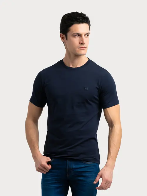 PAMUČNA MAJICA S GUMENIM LOGOM S NAVY SLIM
