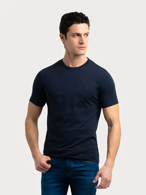 PAMUČNA MAJICA S GUMENIM LOGOM M NAVY SLIM