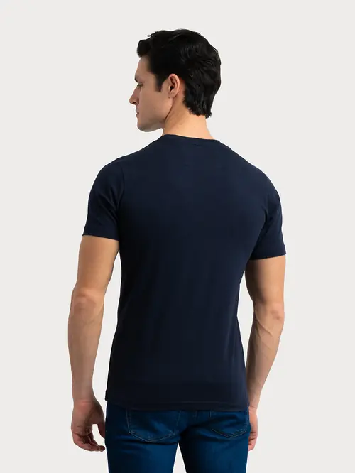PAMUČNA MAJICA S GUMENIM LOGOM L NAVY SLIM