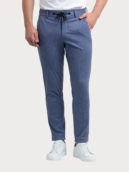 HLAČE ZA OBLEKO SMART CASUAL Z VZORCEM 48 MODRA SLIM