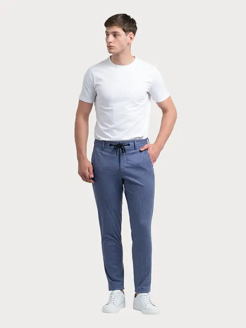 HLAČE ZA OBLEKO SMART CASUAL Z VZORCEM 48 MODRA SLIM