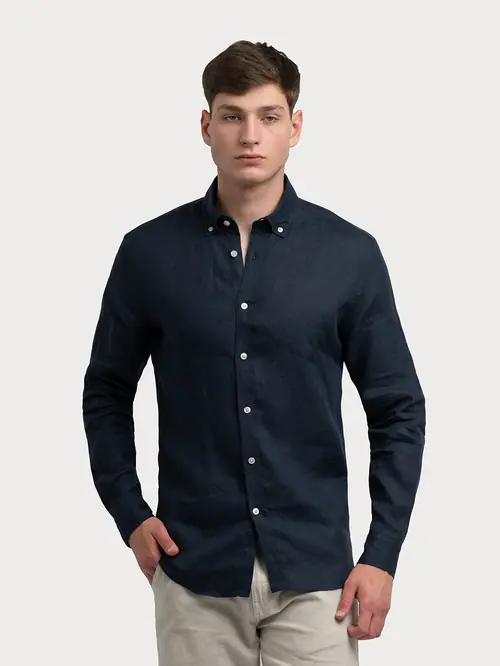 KOŠULJA DUGIH RUKAVA 100% LAN M NAVY REGULAR