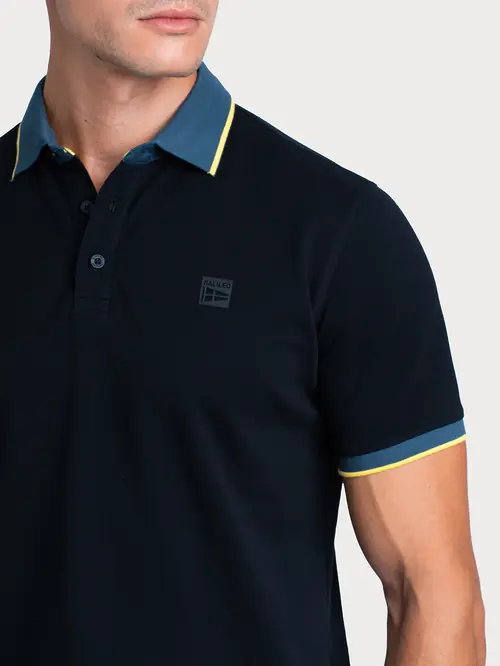 POLO MAJICA S KONTRASTNIM OVRATNIKOM S ČRNA SLIM
