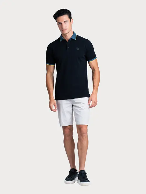 POLO MAJICA S KONTRASTNIM OVRATNIKOM S ČRNA SLIM