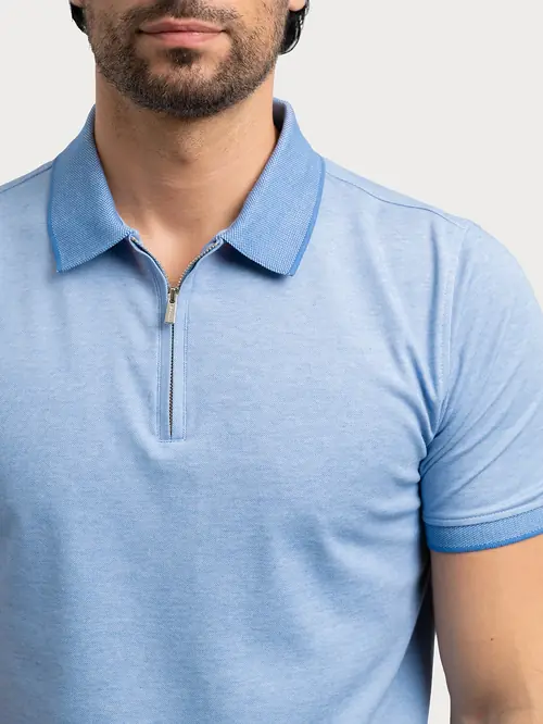 POLO MAJICA SA ZIP OVRATNIKOM OD INTERLOCK PLETIVA L SVIJETLO PLAVA REGULAR
