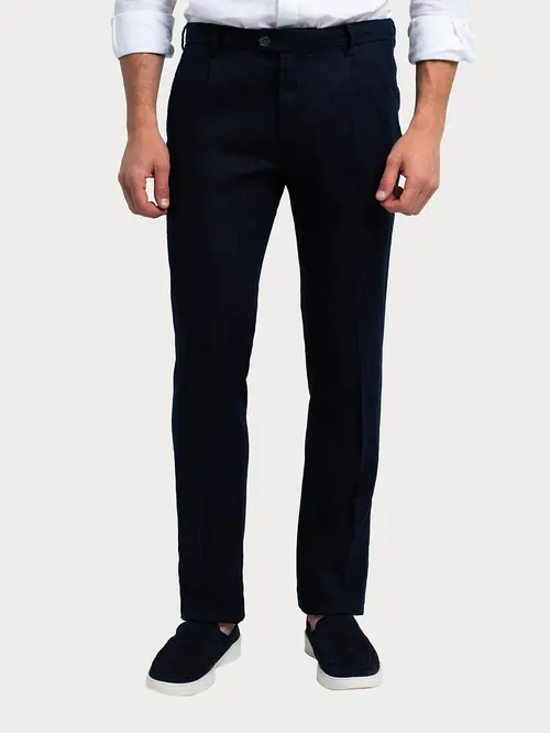 CHINO HLAČE OD 100% LANA 48 NAVY REGULAR