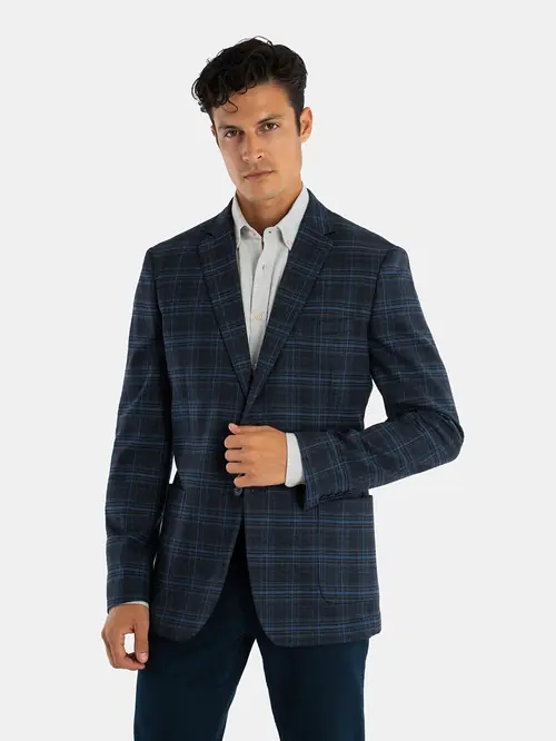 CASUAL SUKNJIČ Z IZRAZITIM KARIRASTIM VZORCEM 48 MODRA SLIM