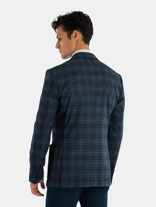 CASUAL SUKNJIČ Z IZRAZITIM KARIRASTIM VZORCEM 48 MODRA SLIM