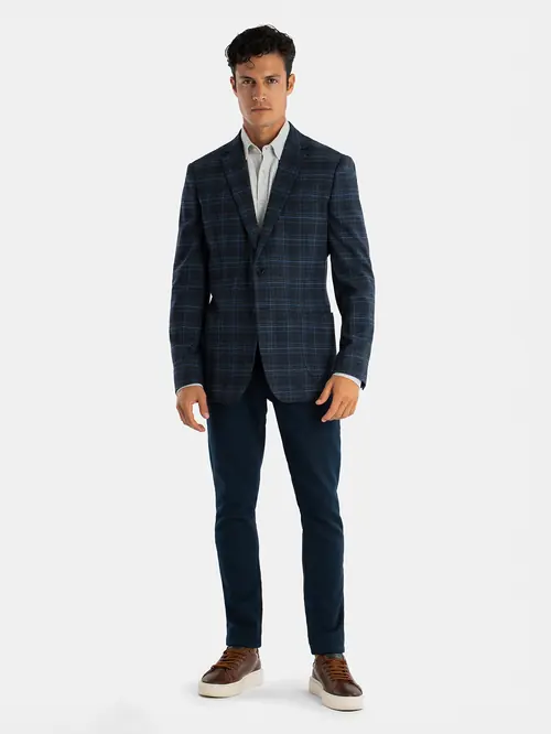 CASUAL SUKNJIČ Z IZRAZITIM KARIRASTIM VZORCEM 48 MODRA SLIM