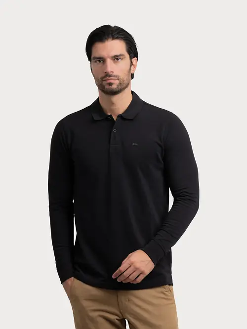 POLO MAJICA DUGIH RUKAVA OD PIQUÉ PLETIVA M CRNA REGULAR