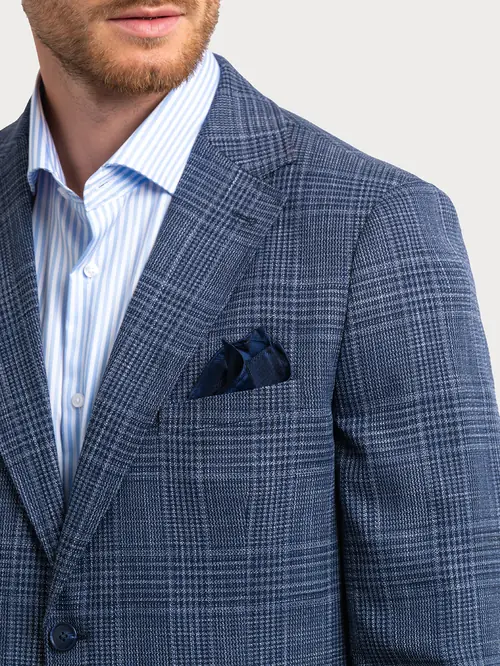 SMART CASUAL SAKO OD MEKANE TKANINE S KARO UZORKOM 48 PLAVA SLIM