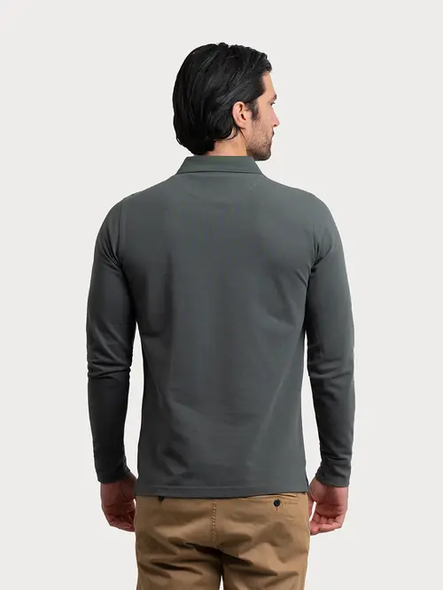 POLO MAJICA Z DOLGIMI ROKAVI IZ PIQUÉ PLETENINE M TEMNO ZELENA REGULAR