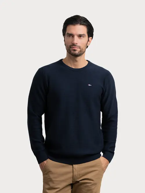 VESTA S VEZENIM LOGOM I OKRUGLIM IZREZOM M NAVY REGULAR