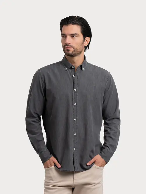 TRAPER KOŠULJA OD 100% PAMUKA S BUTTON-DOWN OVRATNIKOM S SVIJETLO SIVA REGULAR
