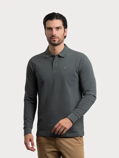 POLO MAJICA Z DOLGIMI ROKAVI IZ PIQUÉ PLETENINE