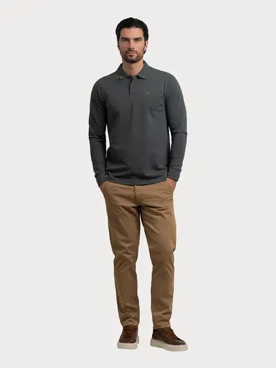 POLO MAJICA Z DOLGIMI ROKAVI IZ PIQUÉ PLETENINE